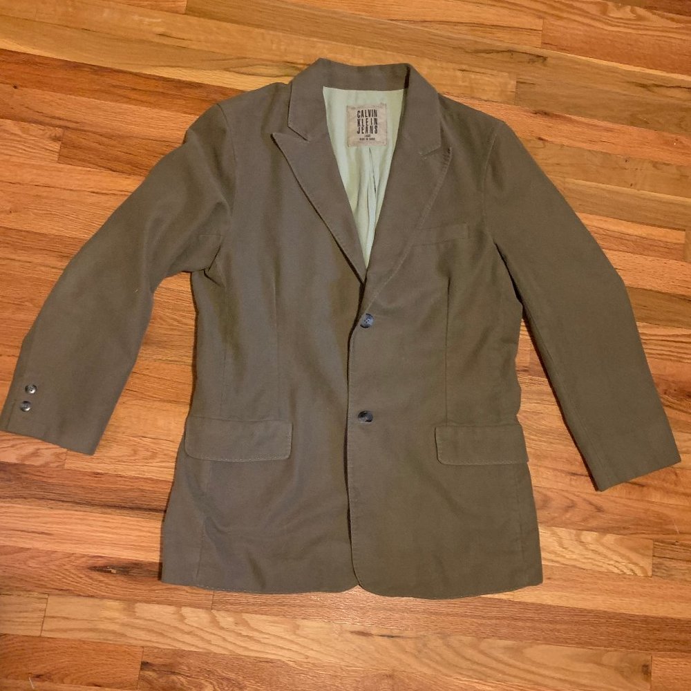 Calvin Klein Olive Cotton Blazer - Size L